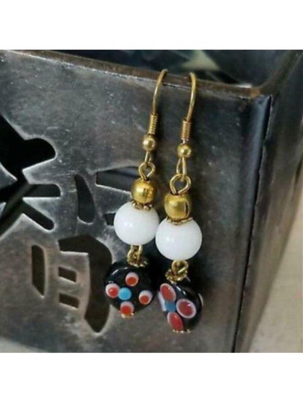Handcrafted India Bumpy Lampwork Glass and Raw Brass Earrings